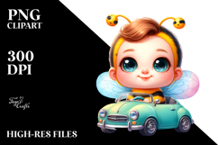 Cute Smiling Baby Bee in Baby Car, PNG Product Image 2