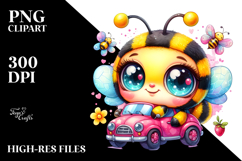 Cute Smiling Baby Bee in Baby Car, PNG Product Image 2