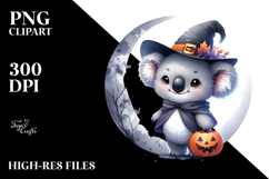Cute Halloween Baby Koala on Moon PNG Product Image 2