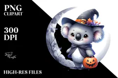 Cute Halloween Baby Koala on Moon PNG Product Image 2