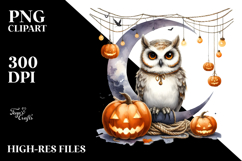 Owl Dressed for Halloween on Half Moon, High-Res PNG Product Image 2