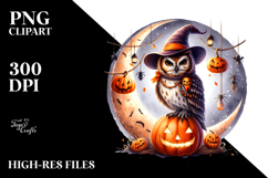 Owl Dressed for Halloween on Half Moon, High-Res PNG Product Image 2