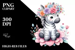 Cartoon-Style Zebra Sitting on Flower | Clipart Product Image 3