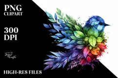 Abstract Vibrant Watercolor Bird with Plant Leaves, Product Image 1