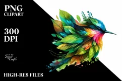 Abstract Vibrant Watercolor Bird with Plant Leaves, Product Image 3