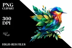 Abstract Vibrant Watercolor Bird with Plant Leaves, Product Image 1