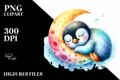 Colorful Baby Penguin Moon Sublimation Clipart Product Image 3