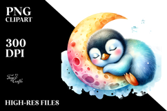 Colorful Baby Penguin Moon Sublimation Clipart Product Image 2