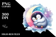 Colorful Baby Penguin Moon Sublimation Clipart Product Image 1