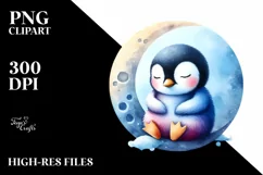 Colorful Baby Penguin Moon Clipart Product Image 3