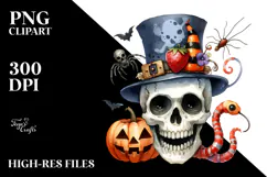 Watercolor Skull Halloween Clipart PNG Product Image 2