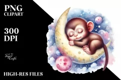 Colorful Baby Monkey on Moon | Sublimation | Clipart Product Image 3