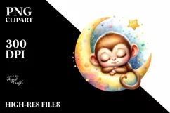 Colorful Baby Monkey on Moon | Sublimation | Clipart Product Image 3