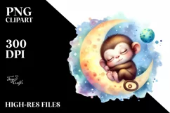 Colorful Baby Monkey on Moon | Sublimation | Clipart Product Image 3