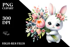 Happy Baby Rabbit with Flower Bouquet | Clipart Product Image 2