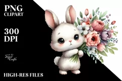 Happy Baby Rabbit with Flower Bouquet | Clipart Product Image 3