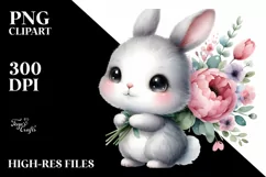 Happy Baby Rabbit with Flower Bouquet | Clipart Product Image 3