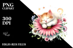 Baby Cat Sleeping on Flower PNG Product Image 2