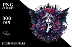 Vibrant Gothic Girl Watercolor PNG Product Image 2