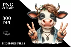 Funny Cute Cow Victory Sign Clipart Product Image 1