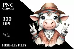 Funny Cute Cow Victory Sign Clipart Product Image 3