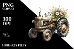 Vintage Dirty Tractor with Flowers Clipart Product Image 3