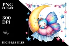Cute Summer Butterfly on the Moon | Clipart Product Image 3