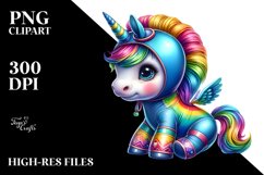 Colorful Baby Unicorn in Surfer&#039;s Wetsuit PNG Product Image 1