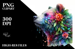Abstract Vibrant Watercolor Bear with Plant Leaves and 3D Product Image 3