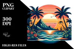 Retro Tropical Island Sunset Clipart Tshirt, 20 oz Tumbler Product Image 2