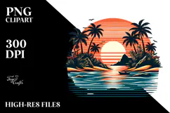 Retro Tropical Island Sunset Clipart Tshirt, 20 oz Tumbler Product Image 2