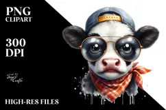 Funny Baby Cow with Sunglasses, PNG Product Image 2