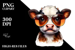 Funny Baby Cow with Sunglasses, PNG Product Image 2
