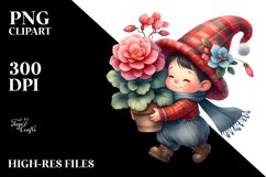 Watercolor Baby Gnome with Begonia, PNG Product Image 2