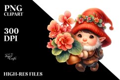 Watercolor Baby Gnome with Begonia, PNG Product Image 2