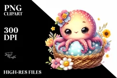 Colorful Baby Octopus Sitting in Egg Basket | Clipart Product Image 3