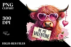 Pink Highland Cow with Sunglasses PNG Product Image 2