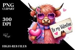 Pink Highland Cow with Sunglasses PNG Product Image 2