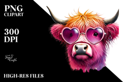 Heart Sunglasses Cow Digital Painting PNG Product Image 2