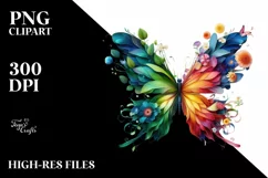Abstract Vibrant Watercolor Butterfly with Plant Leaves and Product Image 1