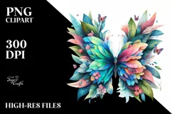 Abstract Vibrant Watercolor Butterfly with Plant Leaves and Product Image 3