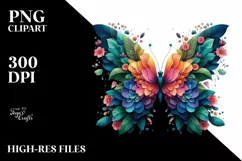 Abstract Vibrant Watercolor Butterfly with Plant Leaves and Product Image 3