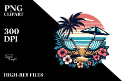 Retro Tropical Flower Beach Chairs Clipart Product Image 2
