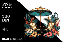 Retro Tropical Flower Beach Chairs PNG Product Image 2