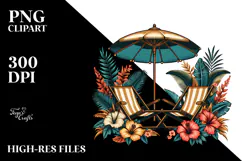 Retro Tropical Flower Beach Chairs PNG Product Image 2