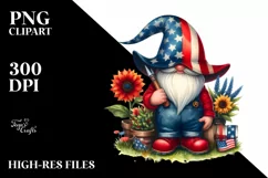 Patriotic Farmer Gnome Watercolor Clipart Product Image 1