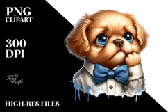 Baby Dog with Bow and Tie, Watercolor Design PNG Product Image 2