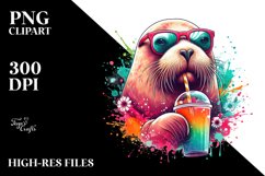Colorful Walrus Drink Straw Watercolor Clipart Product Image 1