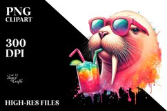 Colorful Walrus Drink Straw Watercolor Clipart Product Image 3