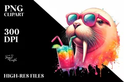 Colorful Walrus Drink Straw Watercolor Clipart Product Image 3